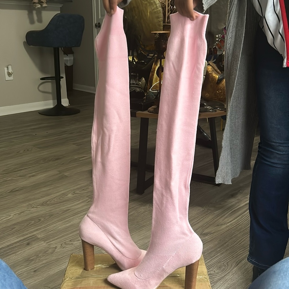 Pink knee length sock boots
